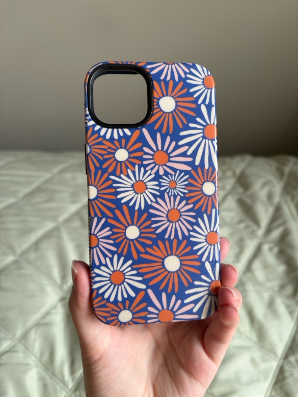 Casely iPhone 13 Case - Floral Daisy Pattern - Blue, Orange, and Pink
